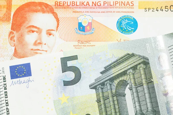 Uma Nota Laranja Vinte Pesos Das Filipinas Fecha Macro Com — Fotografia de Stock