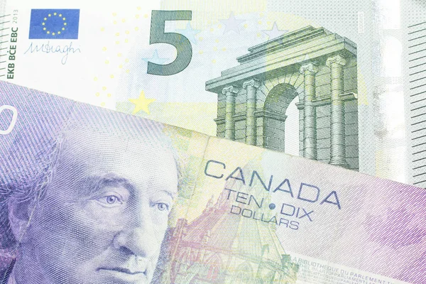 Primer Plano Macro Billete Diez Dólares Canadienses Púrpura Con Billete — Foto de Stock