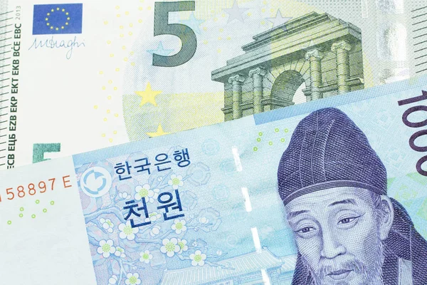 Billete Azul Dos Mil Won Corea Del Sur Cierra Macro — Foto de Stock