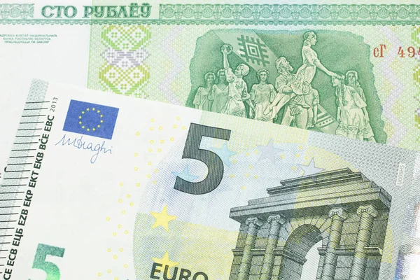 Образ Крупным Планом Банкноты Размере Пяти Евро Еврозоны Европейского Союза — стоковое фото