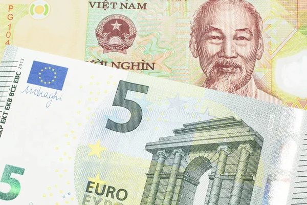 Barevná Desetitisícová Bankovka Vietnamu Zblízka Makru Modro Zelenou Evropskou Pětičlennou — Stock fotografie