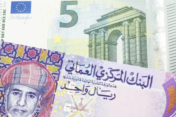 Una Nota Rial Multicolore Dell Oman Vicino Macro Con Una — Foto Stock