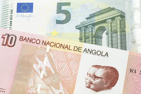 Billet Dix Kwanza Coloré Angola Avec Billet Banque Européen Euros — Photo