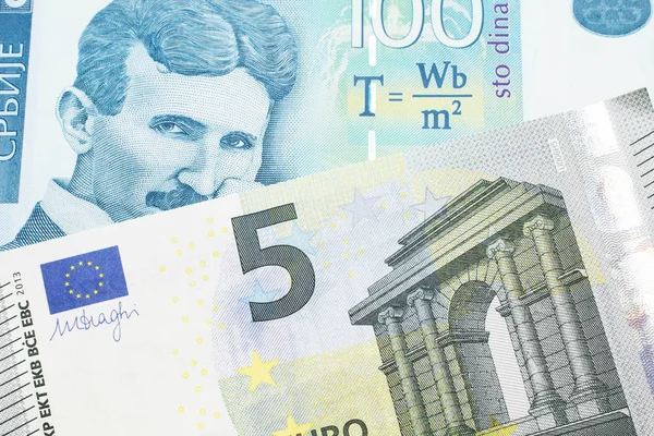 Banconota Cento Dinari Serbi Blu Vicino Macro Con Una Banconota — Foto Stock