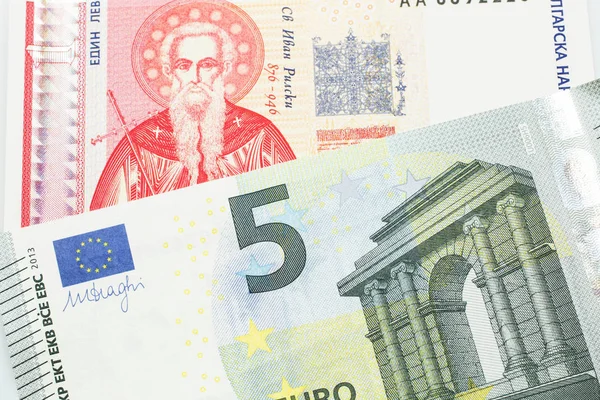 Eine Bulgarische Ein Lew Banknote Mit Einem Roten Fünf Euro — Stockfoto