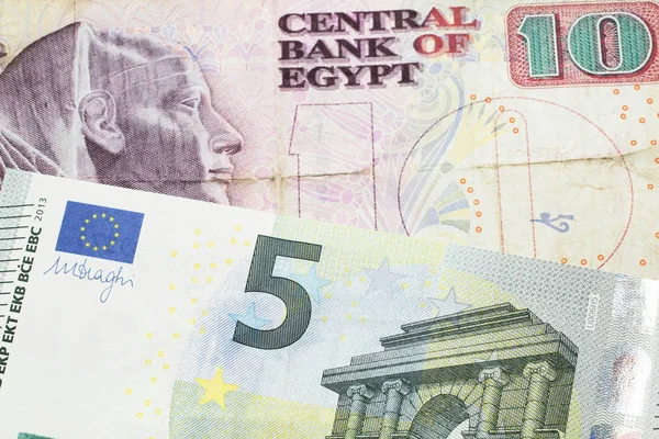 Egy Tíz Egyiptomi Fontos Kék Zöld Színű Eurós Bankjegy Franciaországból — Stock Fotó