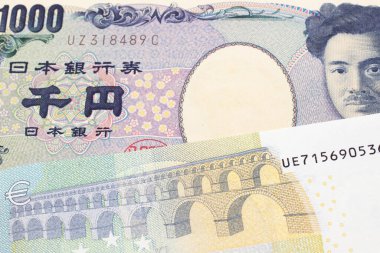 Beş avroluk Avrupa banknotuyla birlikte makroda bin Japon yeni banknot.