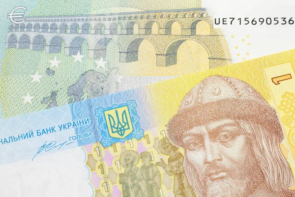 Close Image European Five Euro Note Yellow Blue Ukrainian Ukrainian — 스톡 사진