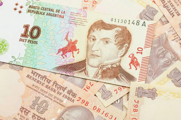 Immagine Ravvicinata Una Banconota Dieci Pesos Argentina Letto Banconote Dieci — Foto Stock