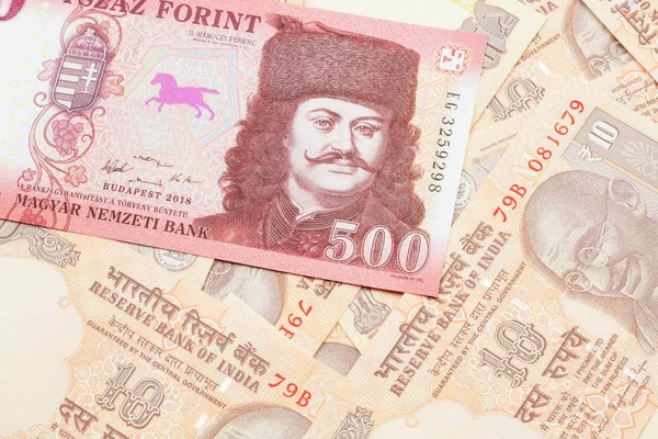 Close Image Red Hungarian Five Hundred Forint Bank Note Indian — Stok fotoğraf