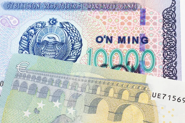 Ein 10000 Som Schein Aus Usbekistan Nahaufnahme Makro Mit Einem — Stockfoto