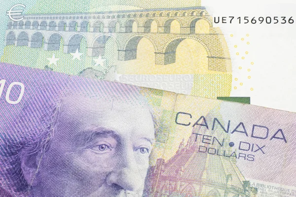 Een Close Macro Shot Van Een Paars Tien Canadese Dollar — Stockfoto