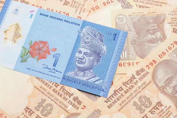 Close Image Blue One Malaysian Ringgit Bank Note Bed Indian — Stock Photo, Image