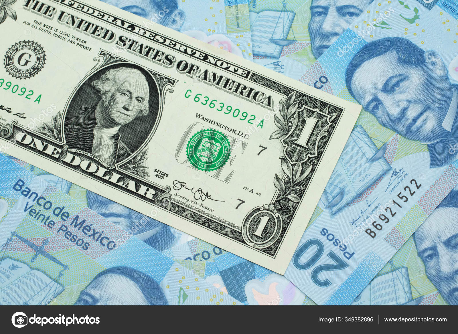 墨西哥20比索纸币为一美元钞票的宏观缩影—— 库存社论照片© vitoriaholdingsllc@gmail.com #349382896