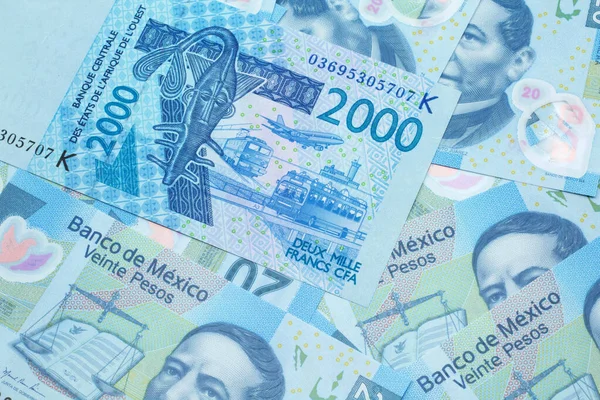 Una Imagen Cerca Billete Azul Dos Mil Franco África Occidental —  Fotos de Stock