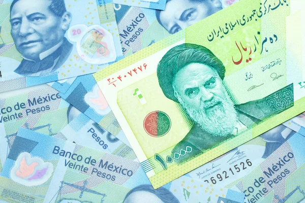 Una Imagen Macro Billete Verde Diez Mil Riales Irán Una — Foto de Stock