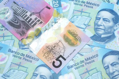Makro banknotlarda 20 peso olan Avustralya 5 dolarlık banknotun yakın plan resmi.