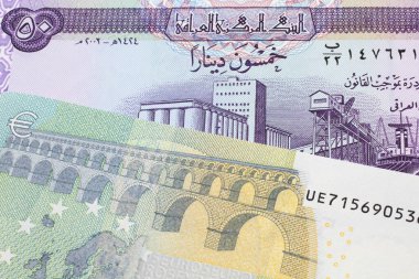 Irak 'tan mor bir 50 dinar banknot, Avrupa Merkez Bankası' ndan 5 Euro 'luk banknotla kapanıyor.