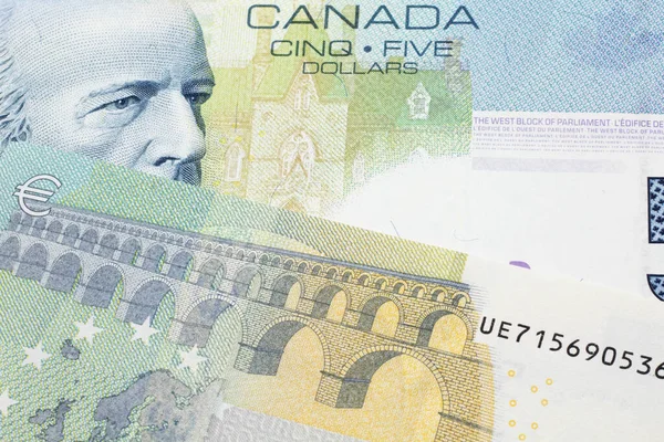 Een Close Macro Shot Van Een Blauw Vijf Canadese Dollar — Stockfoto