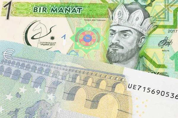 Una Banconota Verde Manat Del Turkmenistan Chiusa Macro Con Una — Foto Stock