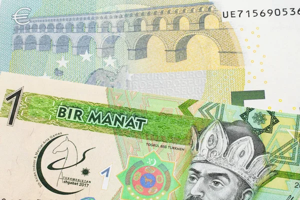 Green One Manat Note Turkmenistan Close Macro Five Euro Bank — Stock Photo, Image