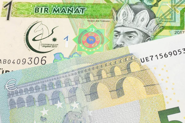 Billete Verde Manat Turkmenistán Cierra Macro Con Billete Banco Cinco — Foto de Stock