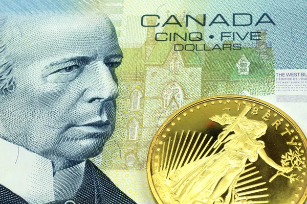 Een Macro Afbeelding Van Een Canadees Vijf Dollar Biljet Met — Stockfoto