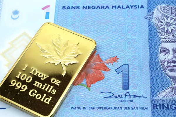 Makrobild Blå Malaysisk Ringgit Med Guldtacka Skjuten Nära Håll — Stockfoto