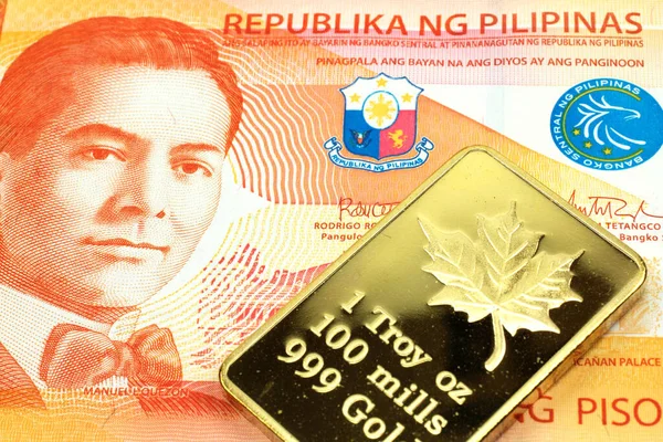 Makrobild Orange Filippinerna Tjugo Peso Med Guldtacka Skjuten Nära Håll — Stockfoto