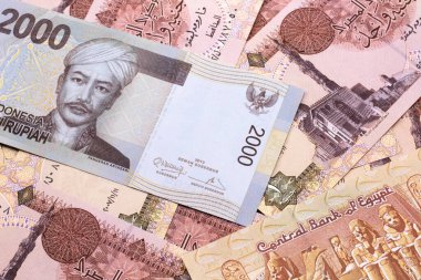 Gri, iki bin Endonezya rupia banknotu ve bir pound 'luk Mısır banknotları makroda kapanıyor.
