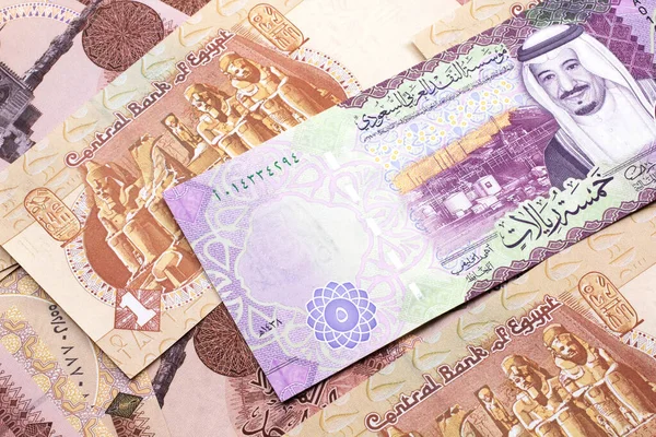 Una Imagen Cerca Billete Banco Cinco Riales Arabia Saudita Fondo — Foto de Stock