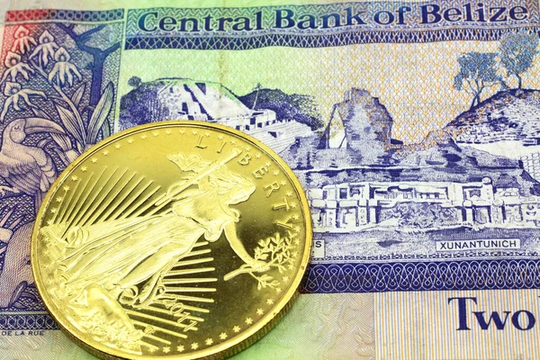 Uma Imagem Macro Uma Nota Colorida Dois Dólares Belize Com — Fotografia de Stock