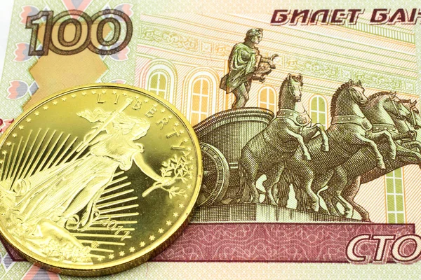 Een Macro Afbeelding Van Een Kleurrijke Honderd Russische Roebel Met — Stockfoto