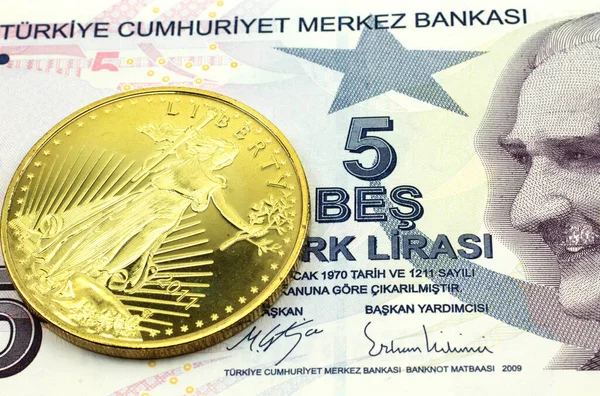 Une Macro Image Billet Violet Cinq Lires Turquie Avec Une — Photo
