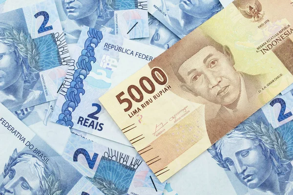 Seorang Oranye Lima Ribu Uang Kertas Bank Indonesia Dengan Uang — Stok Foto