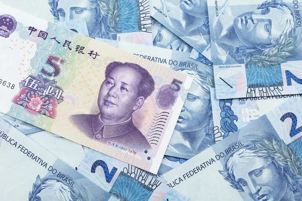 Een Close Afbeelding Van Een Paars Vijf Chinese Yuan Bankbiljet — Stockfoto