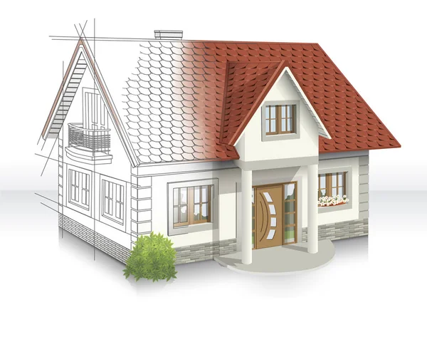 Ilustração 3d de uma ideia e implementação de casa —  Vetores de Stock