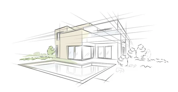 Linear architectural sketch detached house — Stock Vector