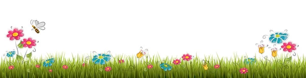Realistyczne zielonej trawy z czerwonych kwiatów - ilustracja wektorowa — Wektor stockowy