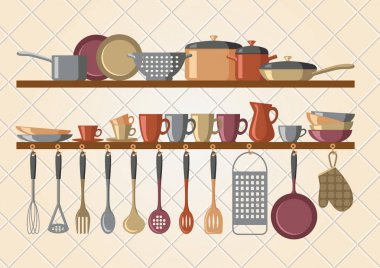 Retro mutfak rafları ve mutfak aletleri 