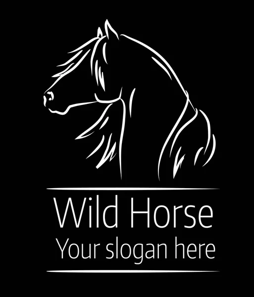 Hand drawn vector illustration of wild horse head on black background — Stock Vector