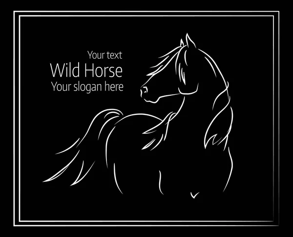 Hand getekend vectorillustratie van wild paard op zwarte achtergrond — Stockvector