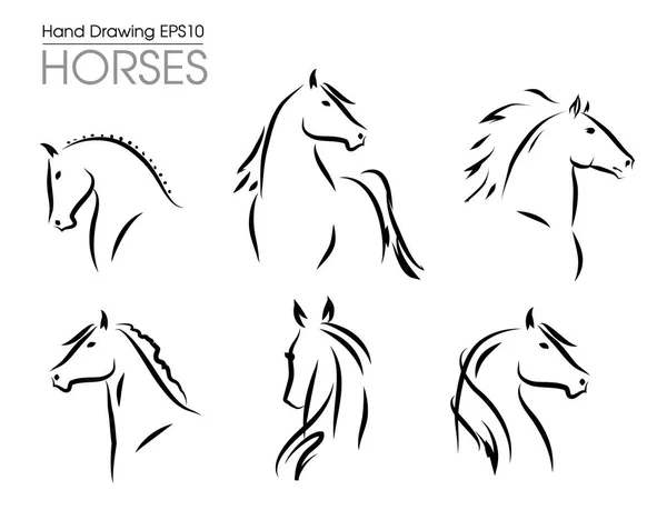 手描きの背景のセットの馬のシルエット — ストックベクタ