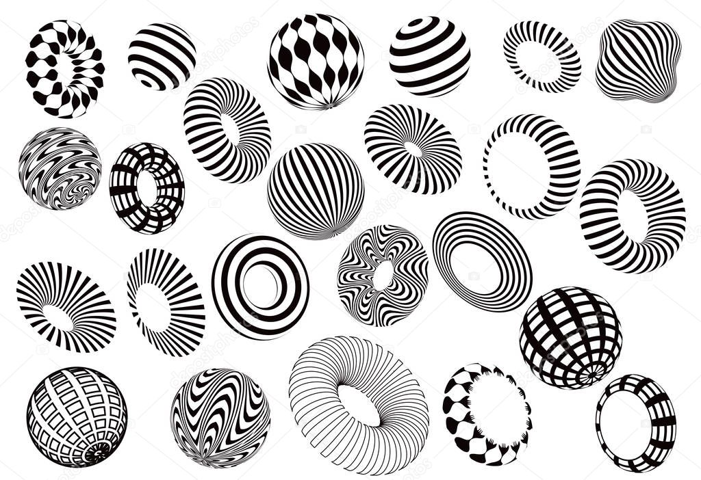black and white 3d shapes vector set 