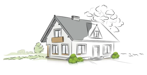 Handgezeichnete architektonische Skizze Einfamilienhaus — Stockvektor