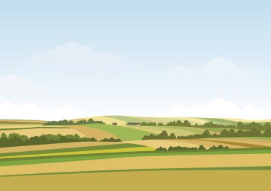 Yeşil tepe manzara. Panorama alan Peyzaj ve bulut gökyüzü vektör çizim