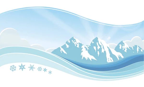 Mountain Morning Winter Landscape Snow Panorama Vector Background — Stock Vector
