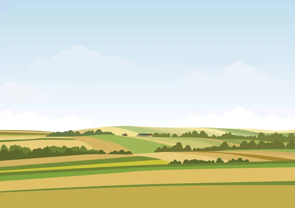 Groene Heuvellandschap Vectorillustratie Van Panorama Veld Landschap Cloud Hemel — Stockvector