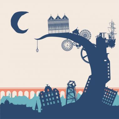Steampunk şehir silueti arka plan zemin endüstriyel
