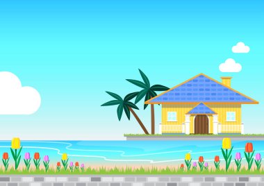 Kumsallı ev ve çömlekli lale..